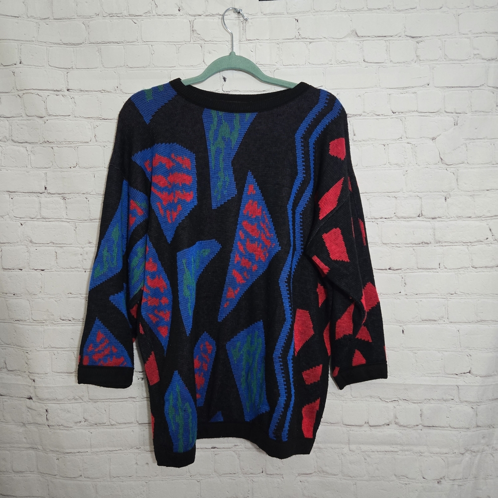 VTG 80s Westside Classic 80s Bright Geo Abstract Sweater M‎ Oversize Maximalist
